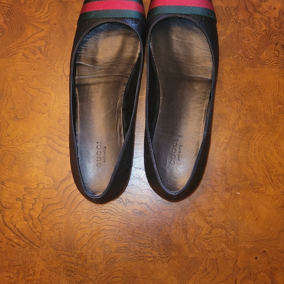 Gucci GG Logo Web Green Red Genuine leather Black Flat Loafers Shoes - Picture 4 of 9